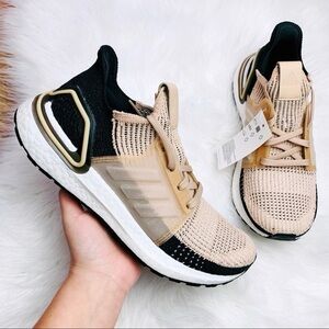 adidas Ultraboost Knit Sneakers in Beige, Black & White
